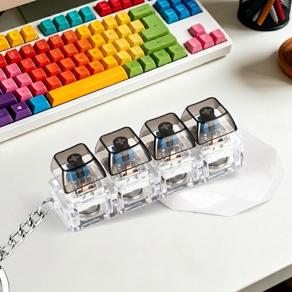 4 Keys Mechanical Switch Keyboard Transparent Keyboard Fidget Clicker Backpack Charm Transparent Black