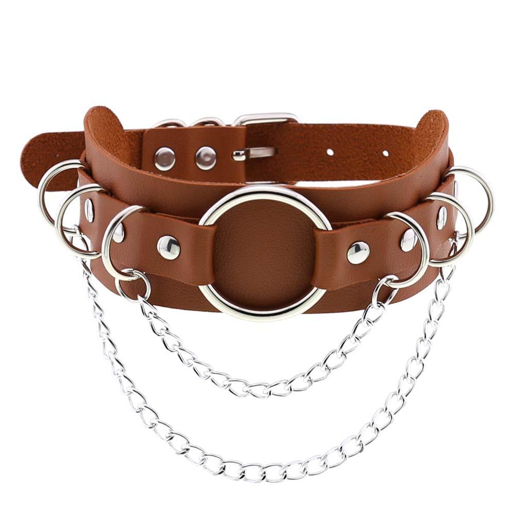 DIEZI Sexy Lignt Brown PU Leather Necklace Women Men New Harajuku Gothic Vintage Heart Chain Choker Statement Necklace Jewelry