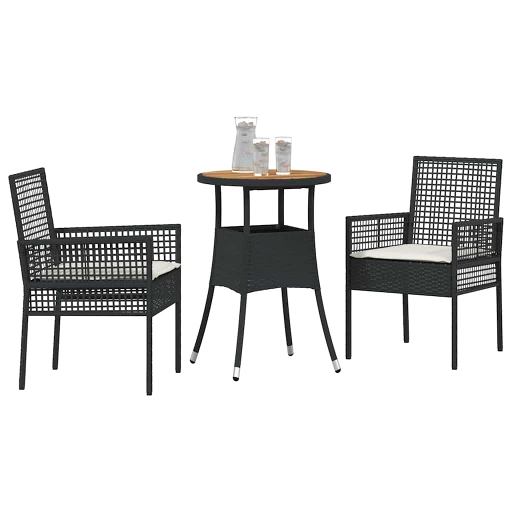 Garden Dining Set 3 pcs Black Poly Rattan