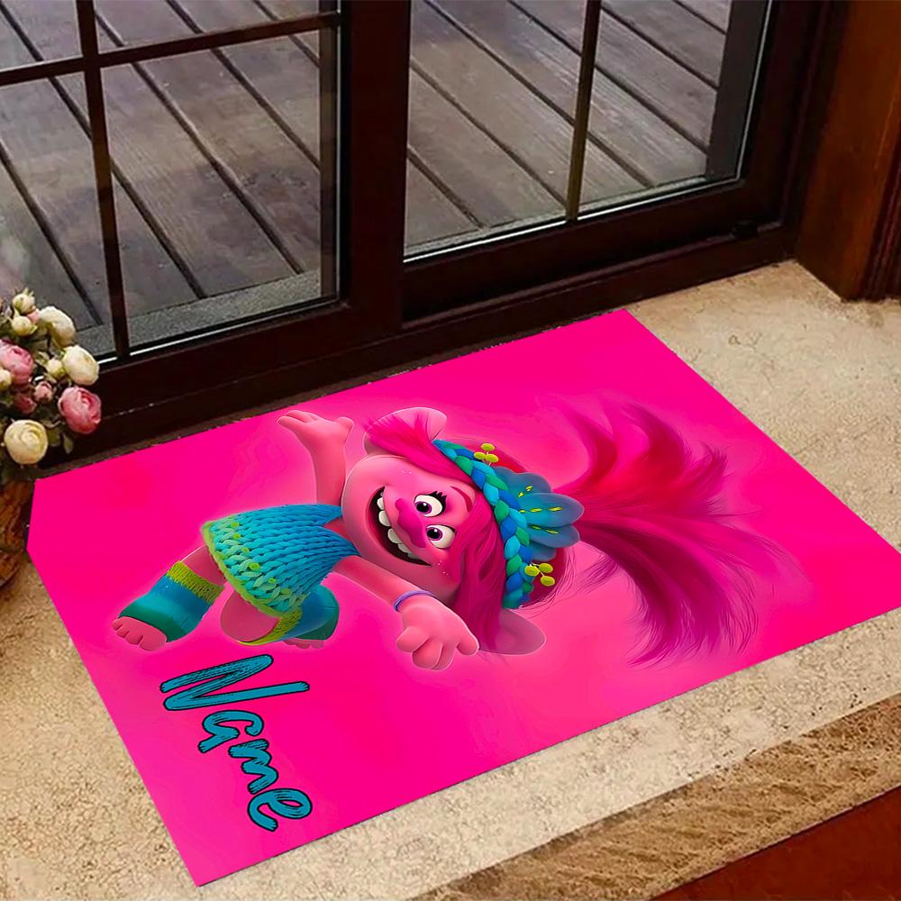 Trolls World Tour Celebration Customize Your Name Carpet Perfect for Study Room Outdoor Dining Room Playrooms Anti-slip Rug Office Home Decor