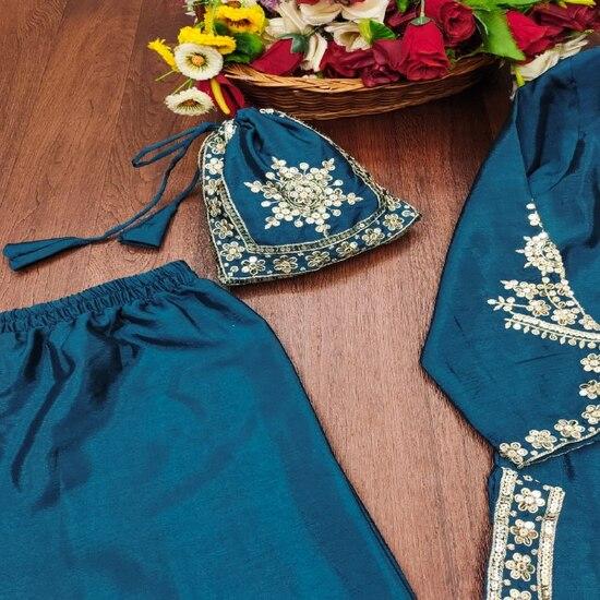 Luxurious Teal Embroidered Kurta Set