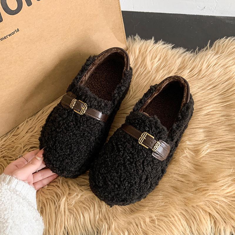 

Retro thick-soled fluffy slippers women s outer wear 2025 autumn and winter Korean version comfortable curly slippers one-word cotton towing wome 35