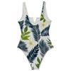 Swimsuit for Women Tropical Leaf Print Deep V Neck Bathing Suit Wide Strap Backless Swimwear
