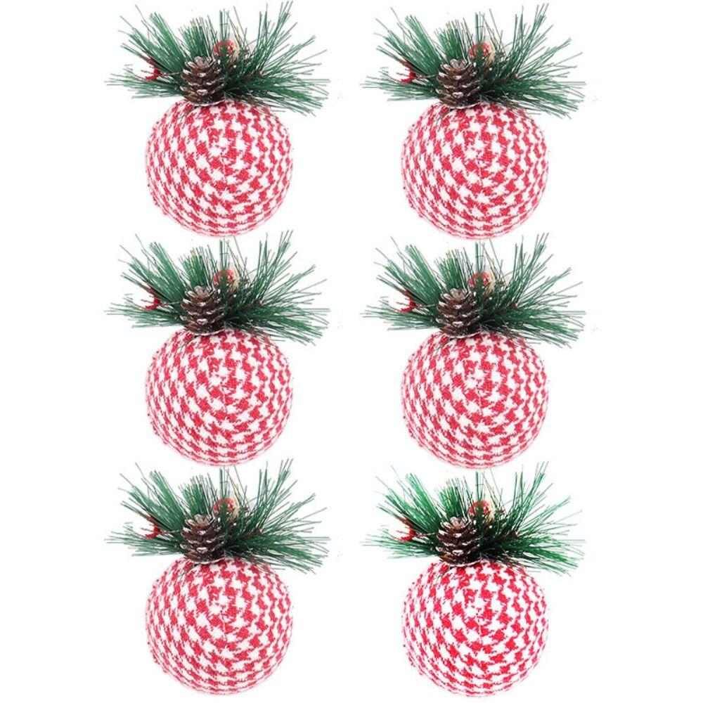 

6pcs with Berry Leaves Christmas Wrapped Cloth Ball Red Green Plaid Cloth Foam Ball Wreath B