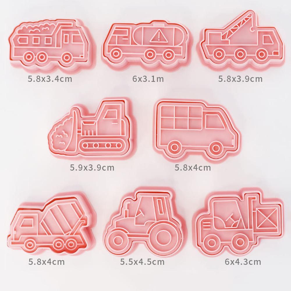 8Pcs Cars Plane Cookie Cutters 3D Vehicle Cookie Molds Plastic Biscuit Embosser Stamp Boy Diy Kitchen Baking Accessories Tools