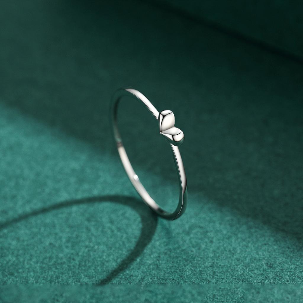Modian Minimalist Real 925 Silver Cute Heart Trendy Finger Ring For Women Romantic Love Stackable Statement Jewelry