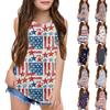 Girls  Kids Summer Crewneck Sleeveless Shirts Tank Tops Independence Day