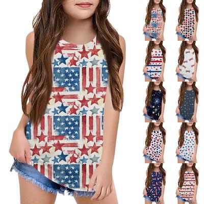Mädchen Kinder Sommer Rundhals Ärmellose Shirts Tanktops Unabhängigkeitstag