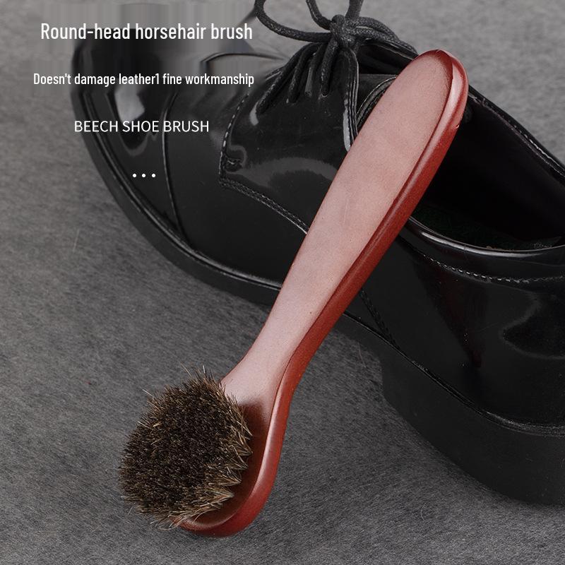 Small Brown-Red Long-Handled Soft Horsehair Shoe Polish Brush