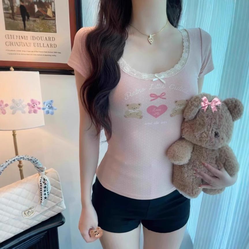 

Slim Fit Sweet & Spicy Bow Lace Trim T-Shirt - Women s Summer 2025 Collection XXL - Premium розовый