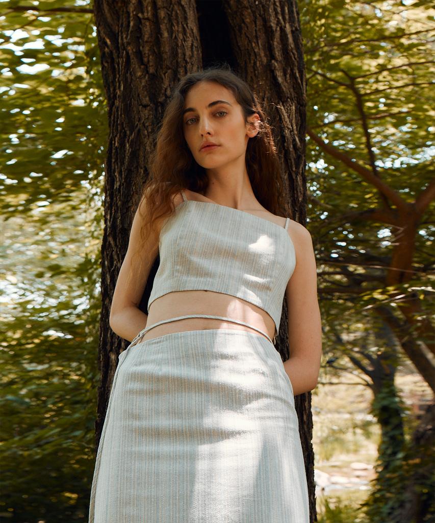 Rie Waist Strap Linen Blend Midi Skirt