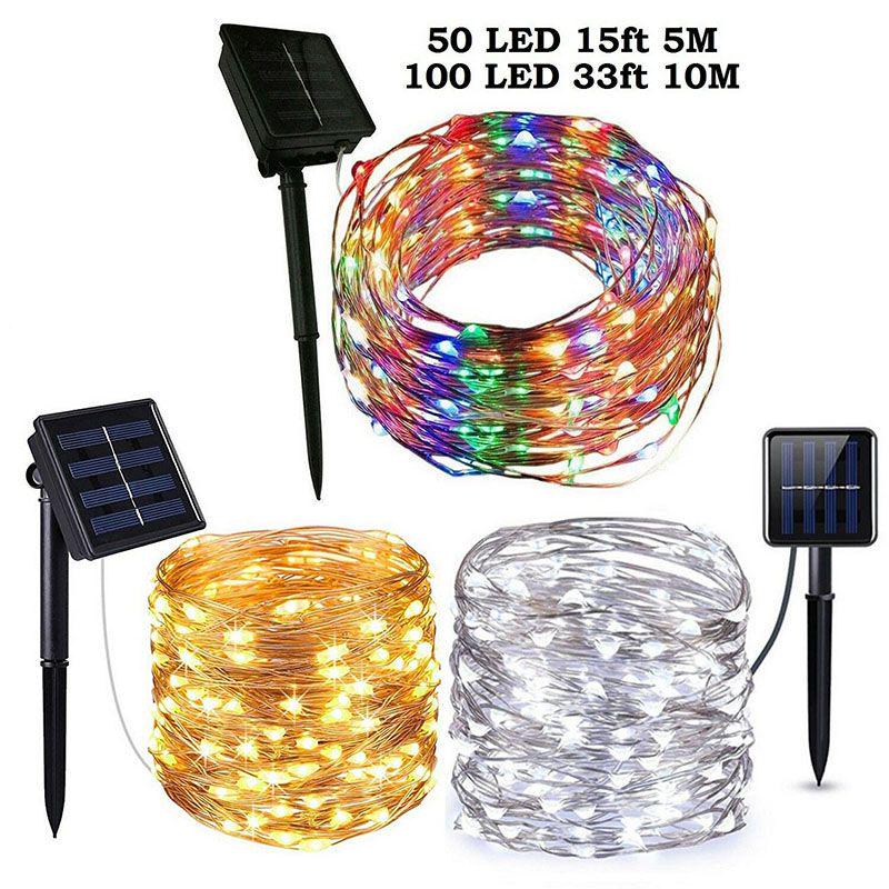 Powered Solar Copper Wire Lamp 50 100 Led 5m10m Copper Wire Light String Xmas