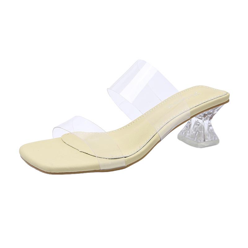 

Transparent high-heeled cool slippers women s 2025 summer new sexy T-strap high heels crystal heel thick-heeled sandals women 40