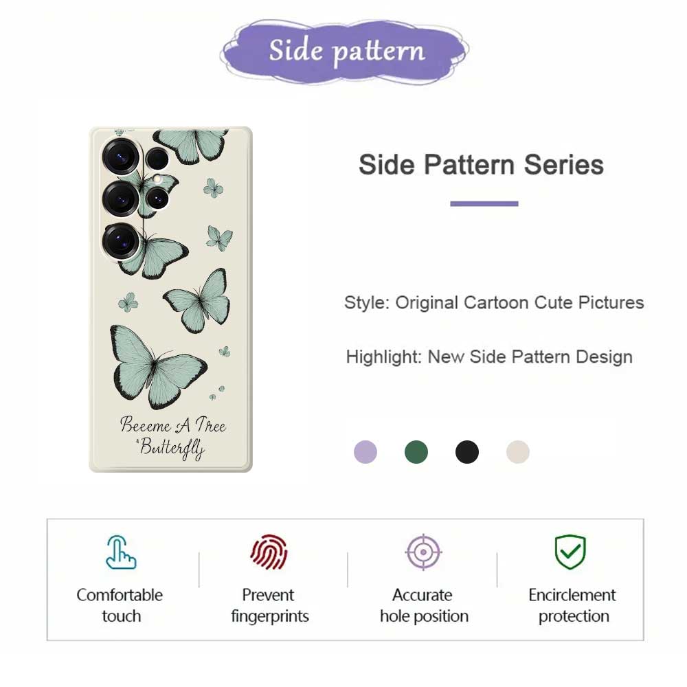 For Samsung Galaxy S25 Ultra Case Green Butterfly Pattern Printing Straight Edge TPU Phone Back Cover