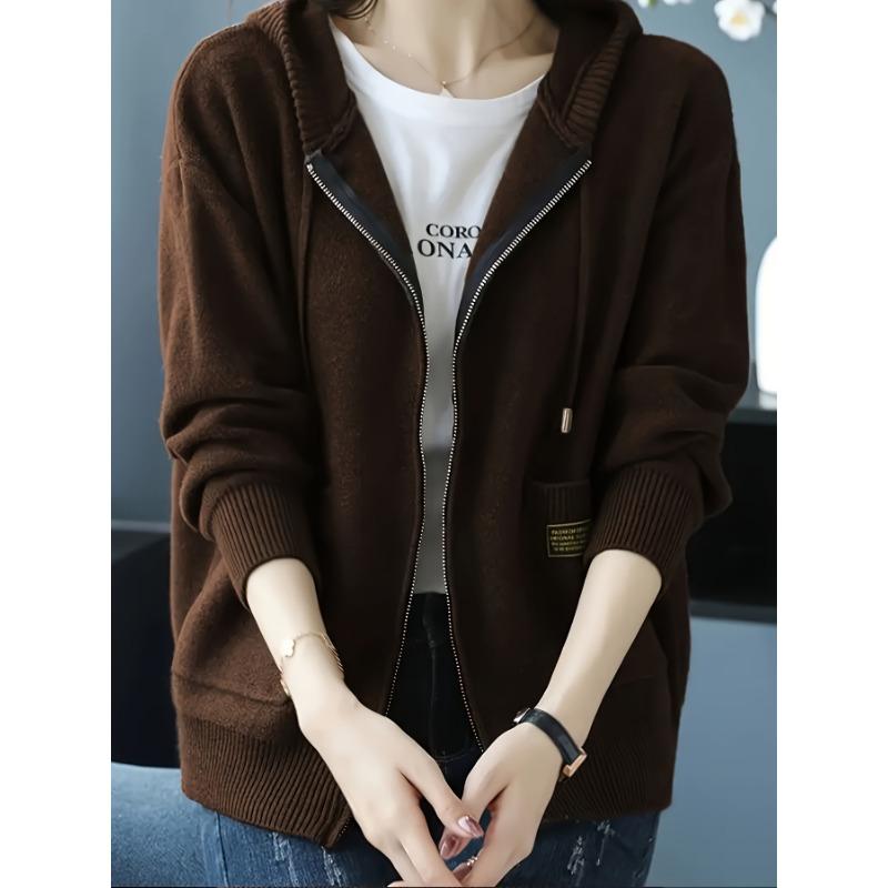 Hooded Cardigan Women's Zip-Up Cardigan for Spring/Fall Transitional Weather, Everyday & Formal Outfits