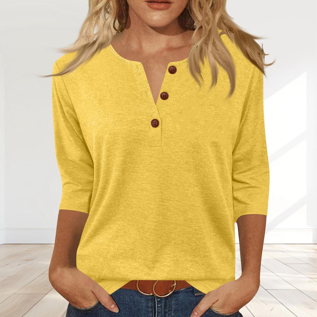 Women's Fashionable Casual Button-down Collar Three-quarter Sleeve T-shirt Top