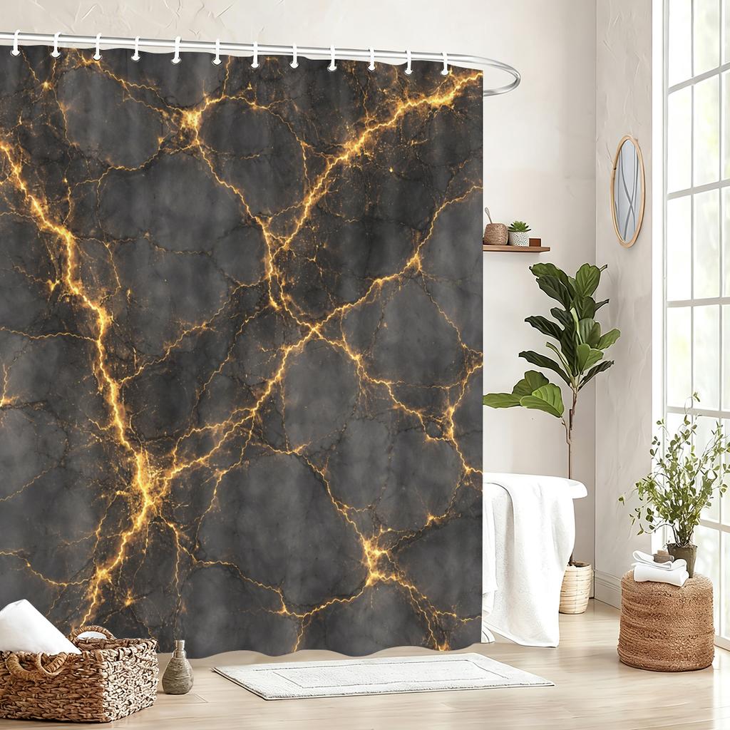 Marbling Pattern Polyester Shower Curtain - Stylistic Bathroom Decor, Fashionable Bath Linen For Home Hotel