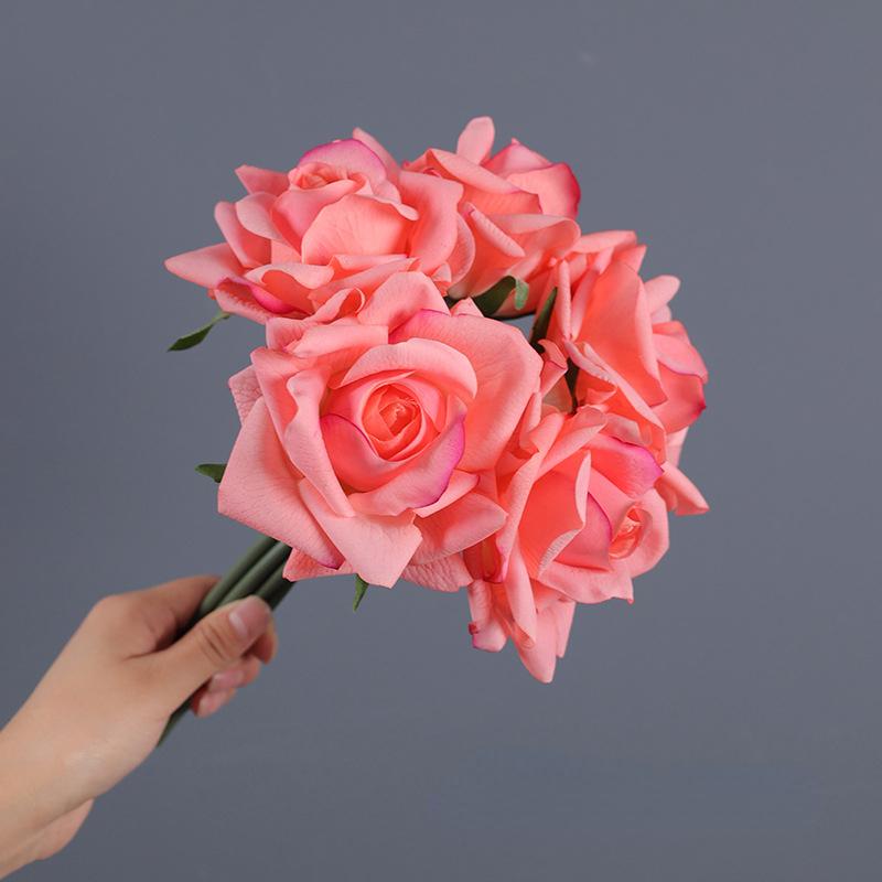 1 Bunch Real Touch Roses 5 Heads Artificial Roses Flower Silk Fake Curly Rose Flower Arrangement Bouquet for Home Party Wedding Decoration