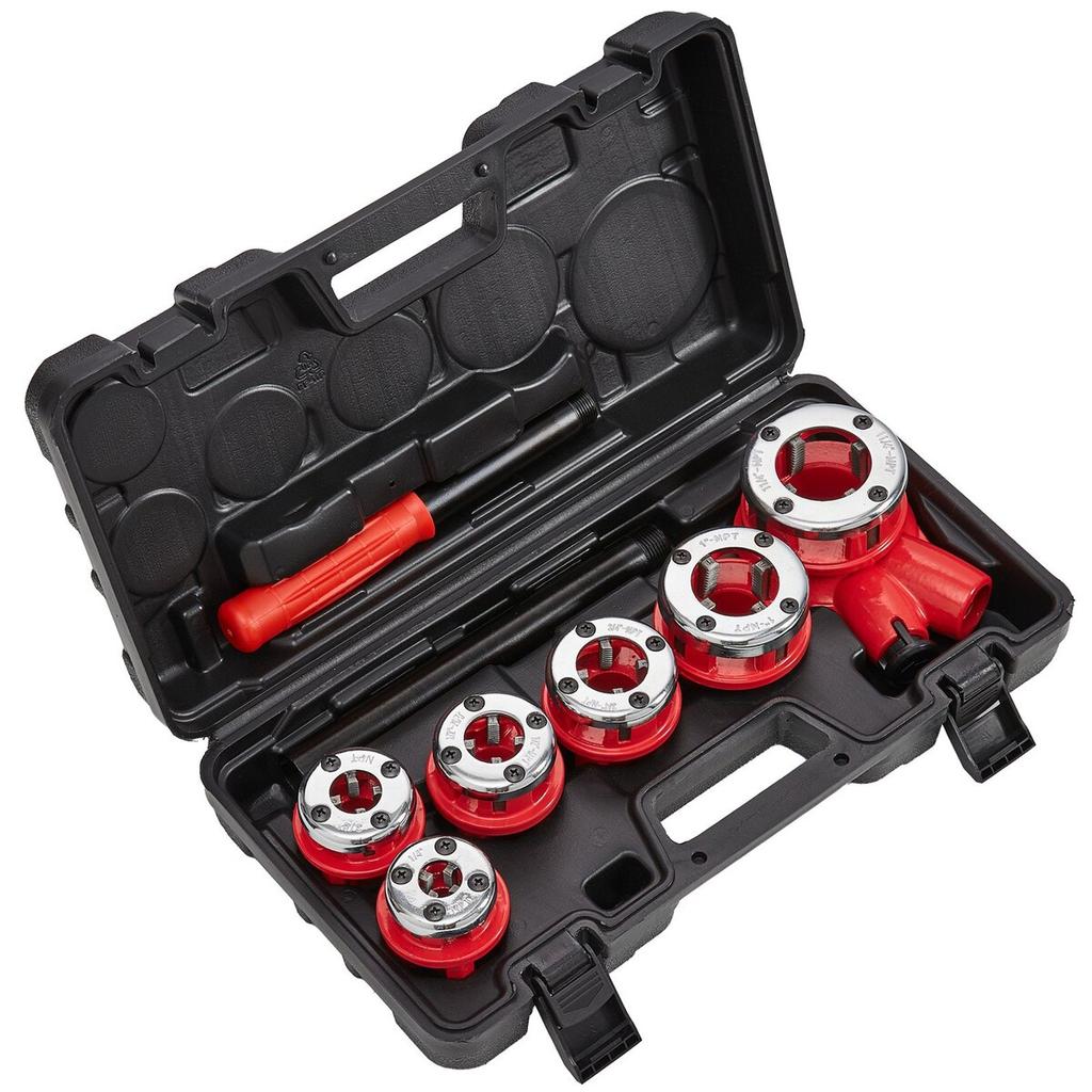 Ratsche Rohrschneider-Set, 1/4" NPT - 1-1/4" NPT Manuelles Ratschen-Rohrschneider, Tragbares Rohrschneidwerkzeug-Set mit 6 Stück NPT-Schneidköpfen, Aufbewahrungskoffer