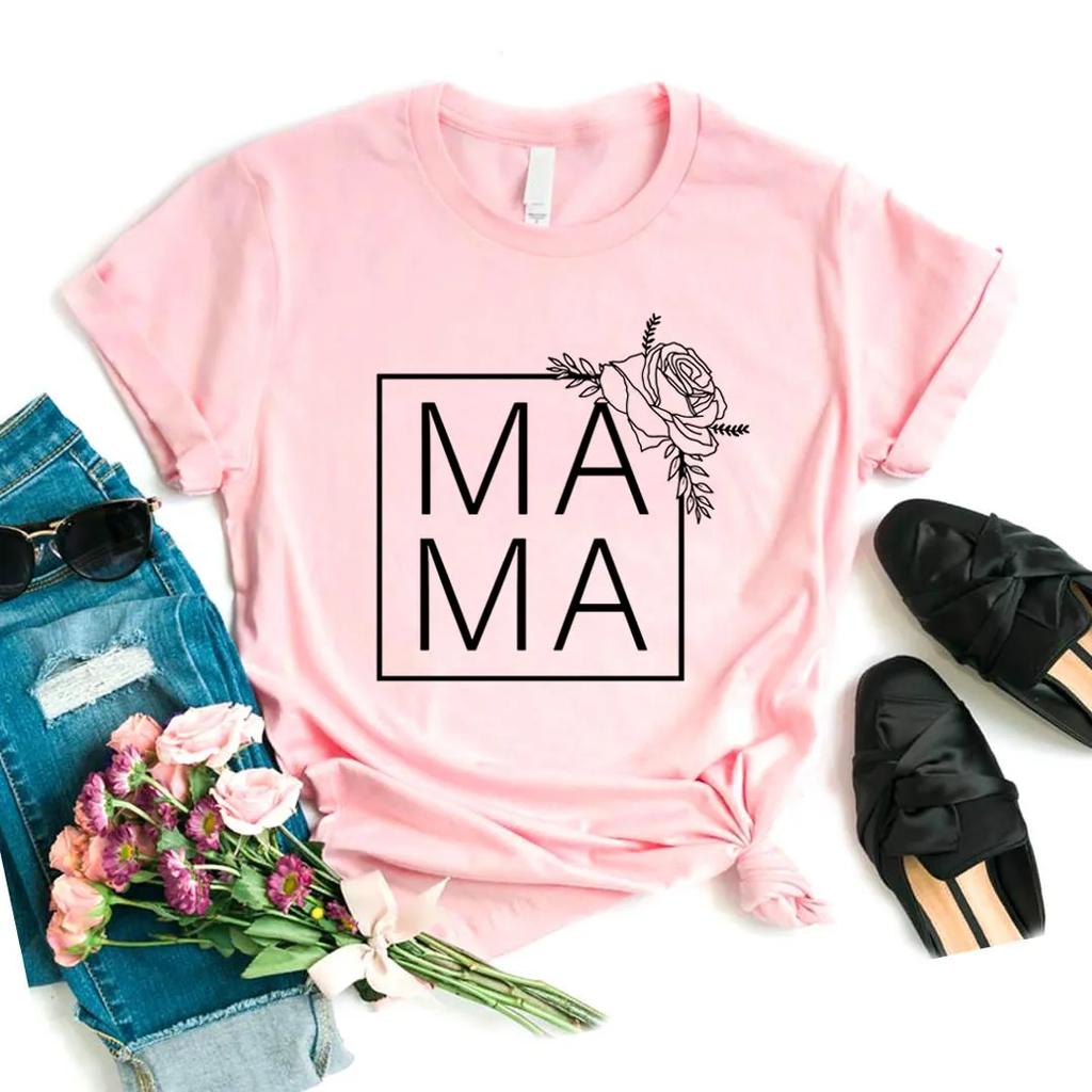Fyrkantig Mamma Blomtryck Dam T-shirt Kortärmad O-hals Lös Dam T-shirt Dam Mode T-shirt Toppar Camisetas Mujer