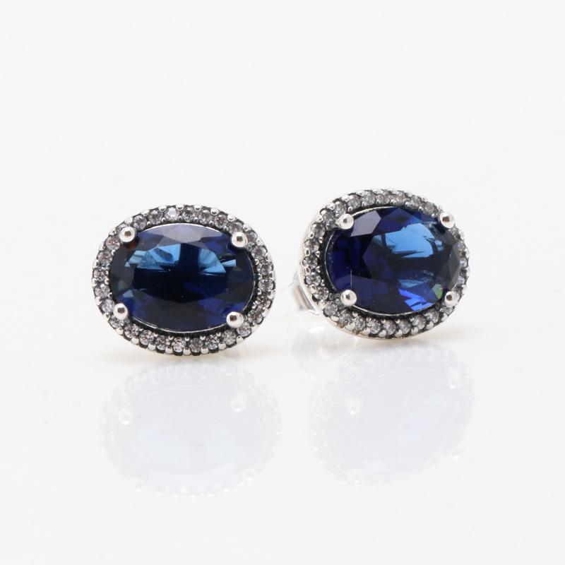 S925 Sterling Silver Blue Diamond Halo Stud Earrings - Elegant Gift for Women