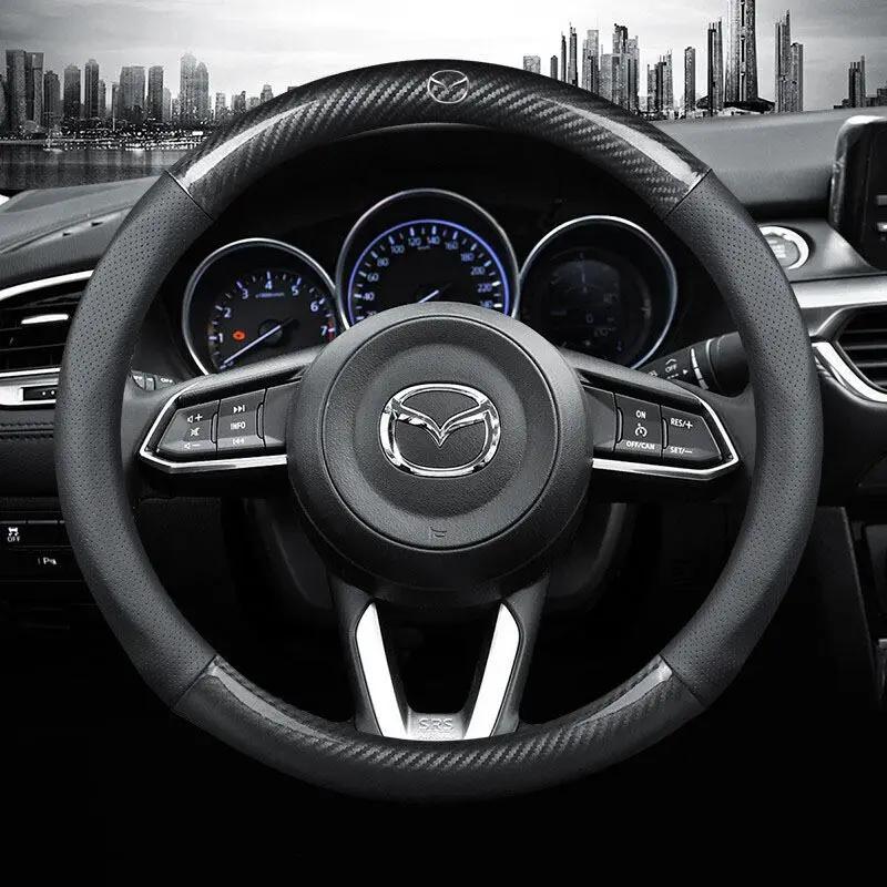 2025 Hot Mazda Carbon Fiber Car Steering Wheel Cover Penutup Stereng Fit Mazda 2 3 5 6 8 CX3 CX5 CX8 CX30 MX5 Car Accessories