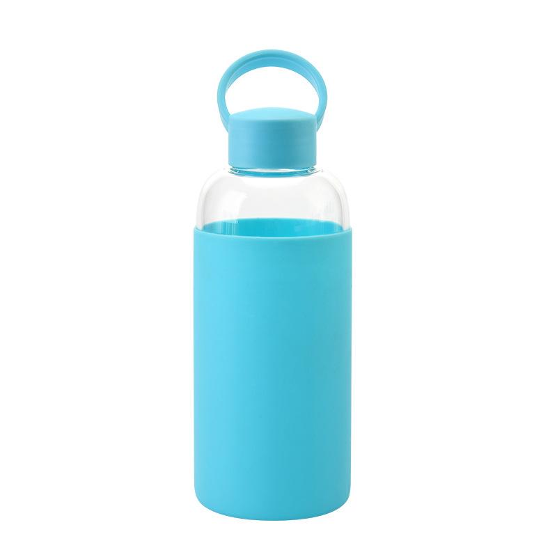 Sports Portable Water Cup With Silicone Cover, Student Couple Easy Cup High Borosilicate Glass Water Cup
