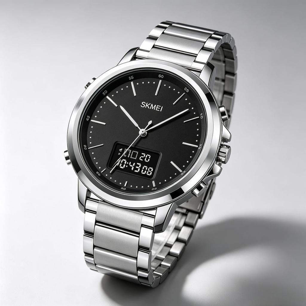 Men's Watch SKMEI Leather Strap 50M Waterproof LED Backlight 1652