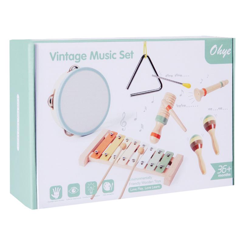 Orff Wooden Xylophone & Percussion Rattle Toy Set – 8-Tone Educational Rhythm Instruments for Kids