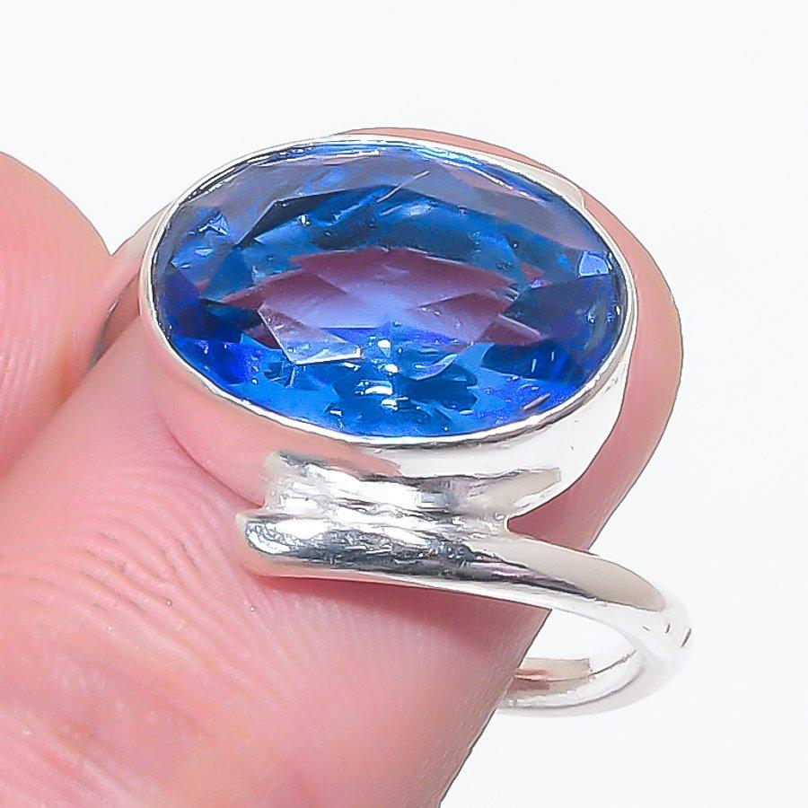 Natural Swiss Blue Topaz Gemstone 925 Sterling Silver Jewelry Ring Size 7.5 F0s60