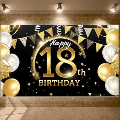 18th Event Display Black Background 18th Party Banner 18th Birthday Display Gold Glitter For Festive Occasion Teenager Birthday