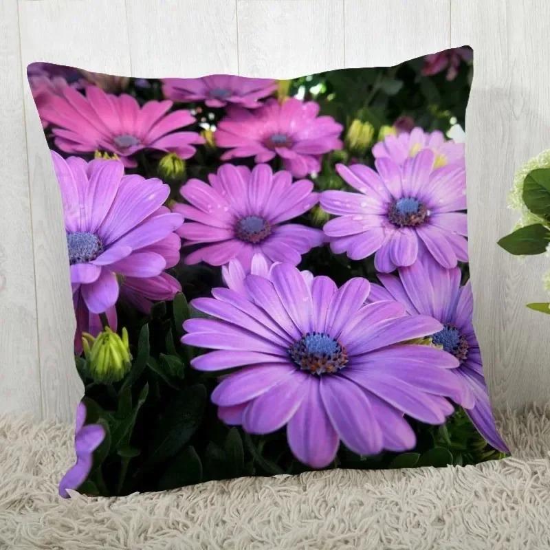 Purple Flower Pattern Decorative Pillowcase Car Sofa Square Cushion Pillowcase