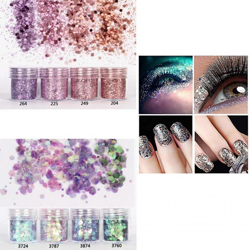 12 Dosen Glitzer für Gesicht Körper Glitzer, Glitzer Pailletten Grober Glitzer für Gesicht Nägel Augen Lippen Haare Körper Make-up Glitzer Paillette(10ml)