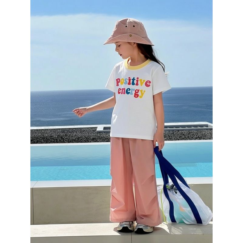 Brand Export Children's Clothing Summer New Arrivals Girls' Pure Cotton Sports Short-Sleeved T-Shirt Cartoon Letter Print Baby Clothes