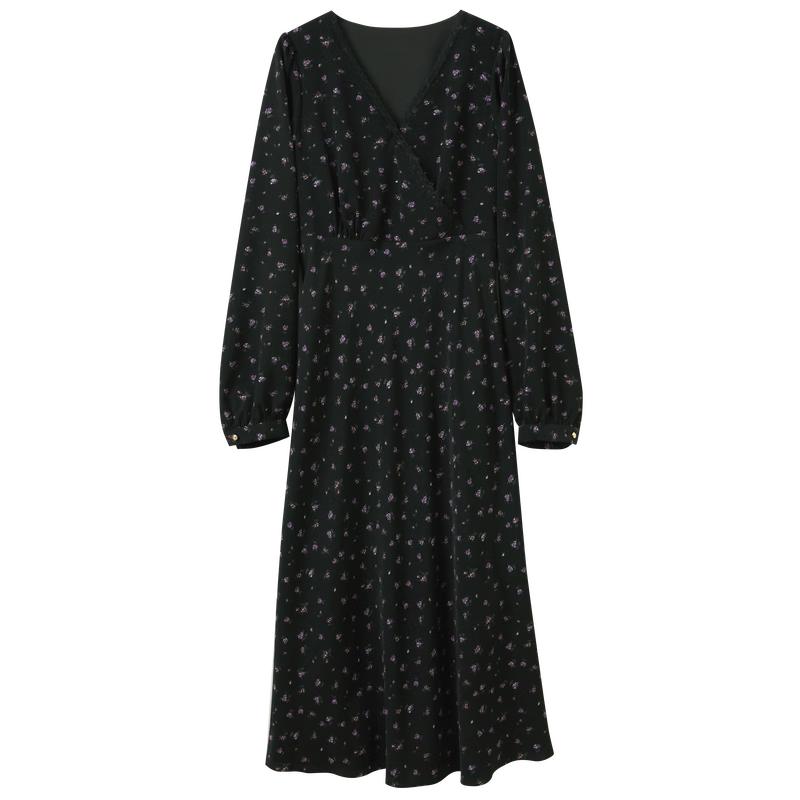 French Style Floral V-Neck A-Line Long Dress XL