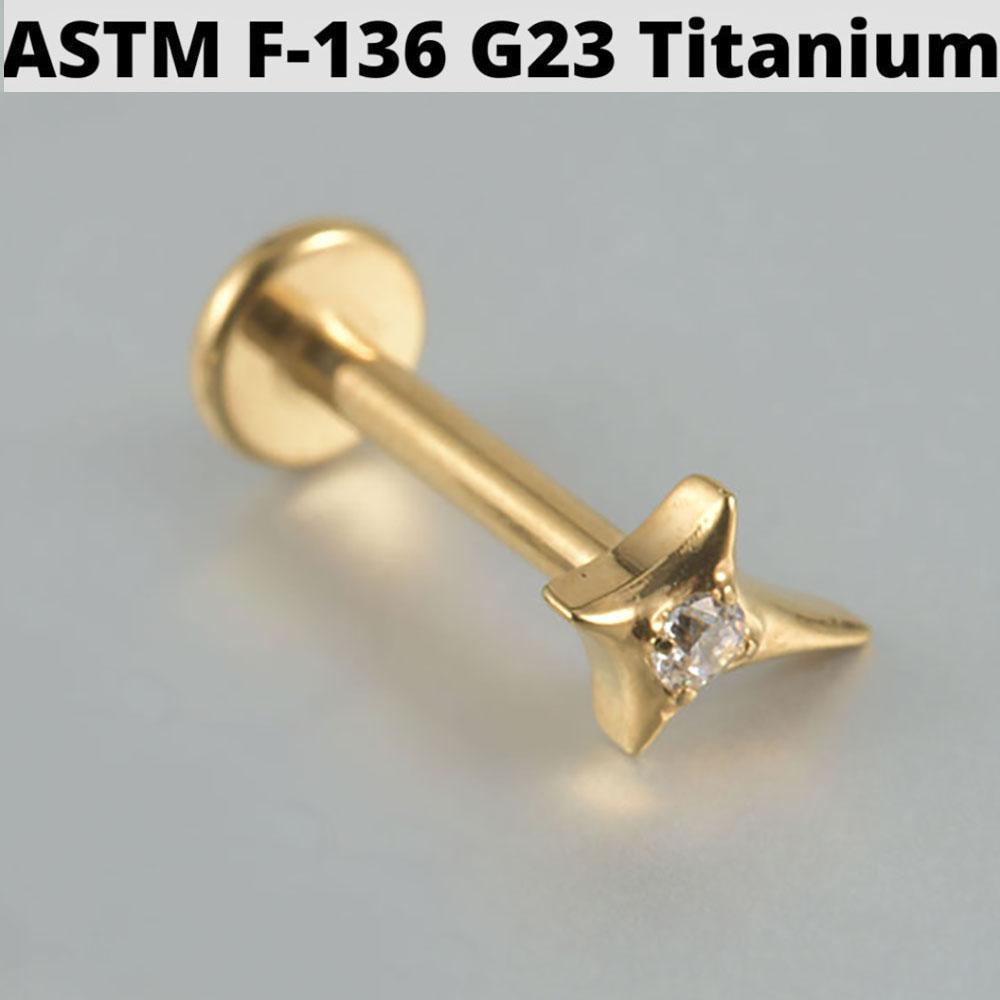 Cz Four Pointed Star G23 Solid Titanium Cartilage Earrings Stud 16G Internally Threaded Sun Helix Ear Tragus Piercing Jewelry