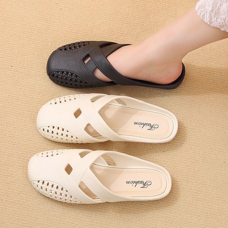 Baotou half slippers women's summer outer wear 2025 new flat-bottomed one-pedal half-support single shoes soft-soled French cool slippers