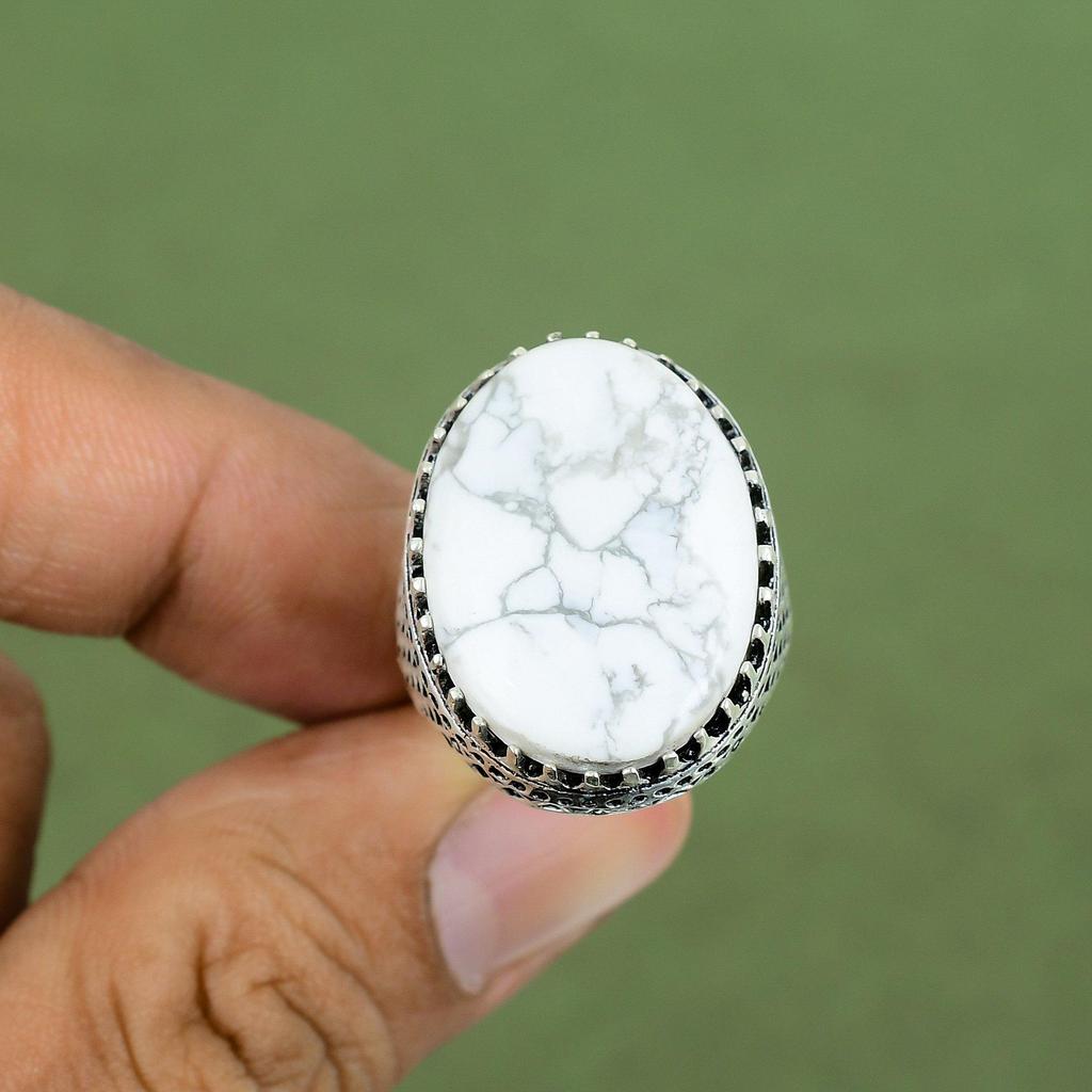 Howlite Ring 925 Sterling Silver Ring Handmade Brand New Ring Designer Jewelry Top Quality Gemstone Ring Gift For Her Available In Ring Size