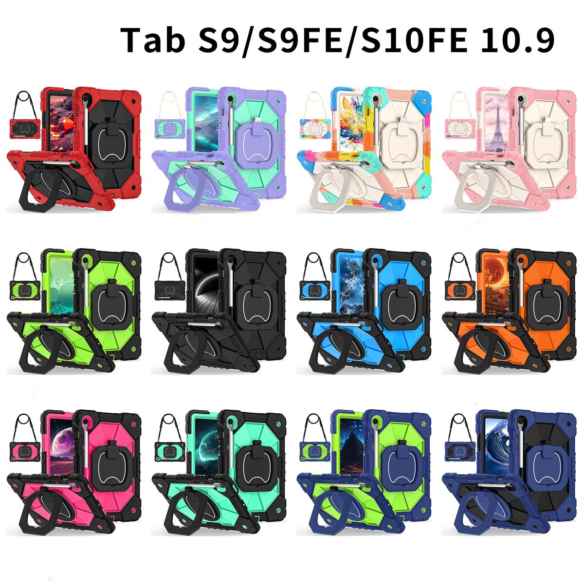 

For Samsung Galaxy Tab S10 FE/Tab S9/Tab S9 FE.360° Rotating Grip Heavy Duty Protection Stand TPU+PC 3in1 Anti-knock Shockproof Tablets PC Case Samsung Galaxy Tab S10 FE темно-синього кольору