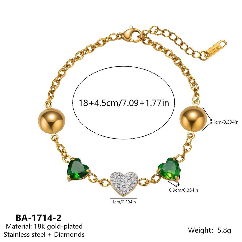 Luxe Hartvormig Glazen Steen Armband in 18K Verguld Titanium Staal