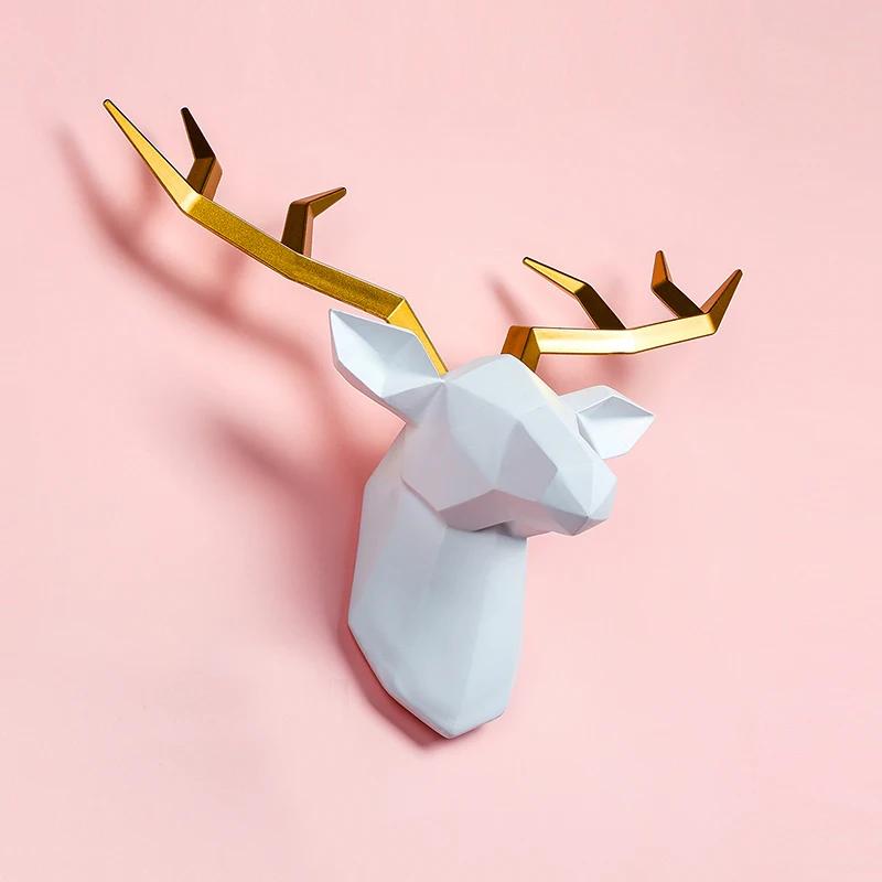 Home Decor Decorative Resin Elk Head Deer Head Wall Mount Animal Holder Wall Hanger Statue Animal Shapedat Hook Hanging Rack