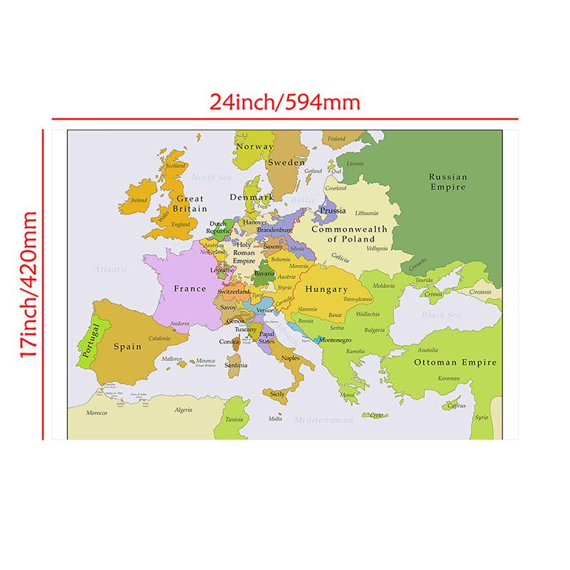 1700~1850 Mappa Vintage d'Europa Poster Storico per Studio Decorazione Murale, Mappa Politica Educativa del XVIII Secolo per Casa Aula Regalo di Geografia