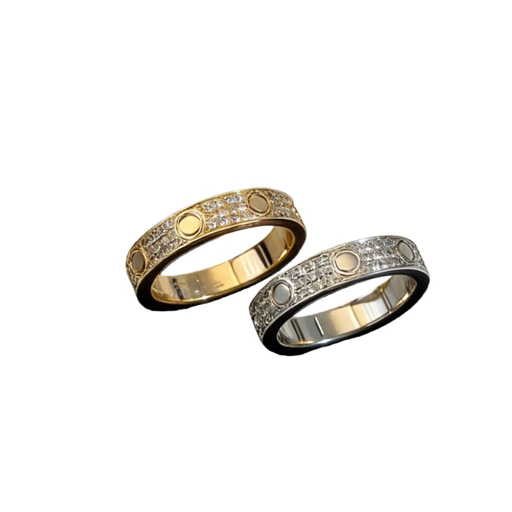 Three Diamond Starry Love Narrow Screw Couple Ring Ring