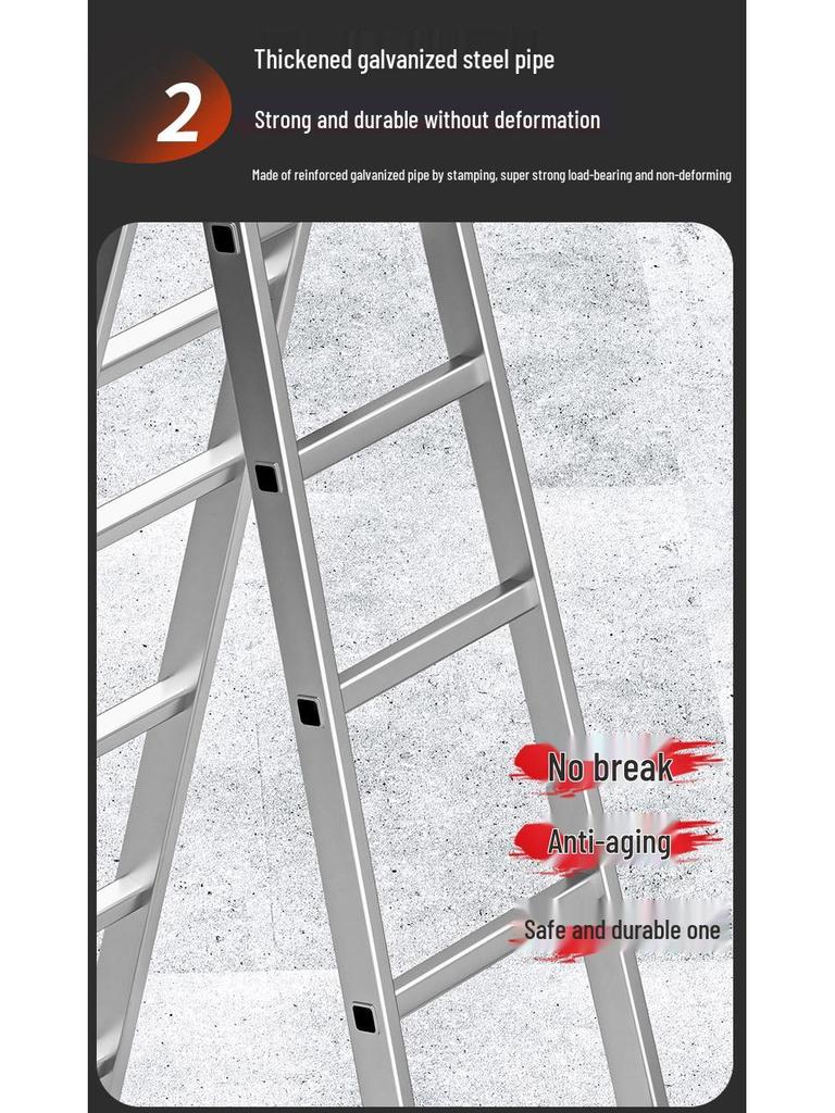 Galvanized Folding A-Frame Ladder: Double-Sided, Multifunctional, Thickened for Outdoor or Household Use