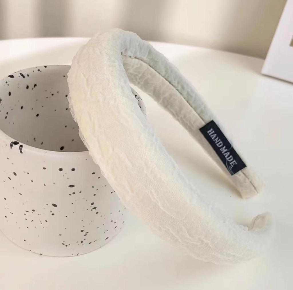 Retro French Wide Skull Top Sponge Headband for Women - Milk Coffee Color Hair Accessory