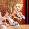 Autumn Luxury Ladies Pumps Rhinestone Square Buckle Women's High Heels Single Shoes Dress Banquet Wedding Shoes
