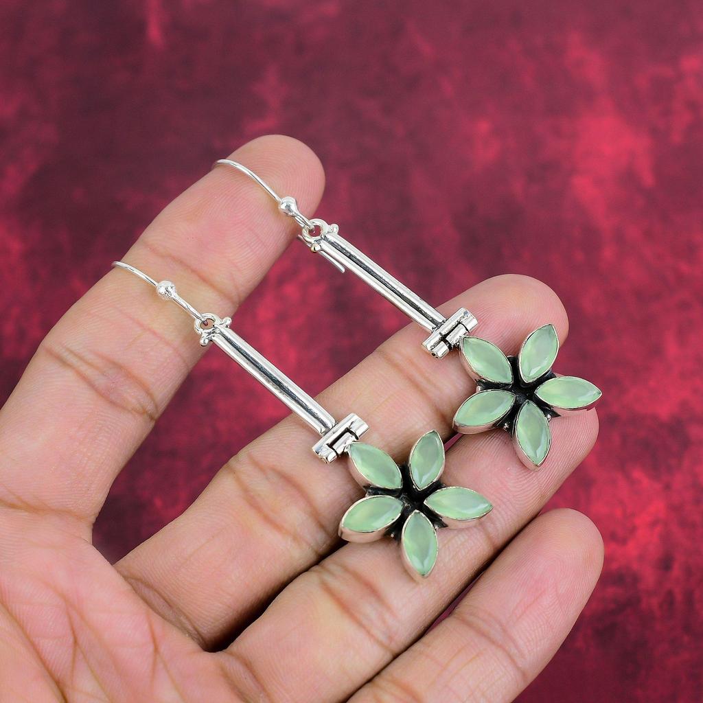 Aqua Chalcedon Edelstein 925 Massiv Sterling Silber, Handgefertigter Schmuck für Sie, Natürliche Aqua Chalcedon Ohrringe für Sie