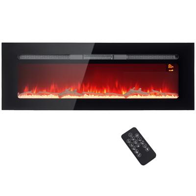 Electric Fireplace with Wall Mount and Remote Control, Artificial Wood Logs and Crystals, 1800W Power, Black