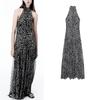 Summer Women's Clothing Casual Style A- Line Hem Open Back Dot Hanging Collar Elegant Long Dress 5039227