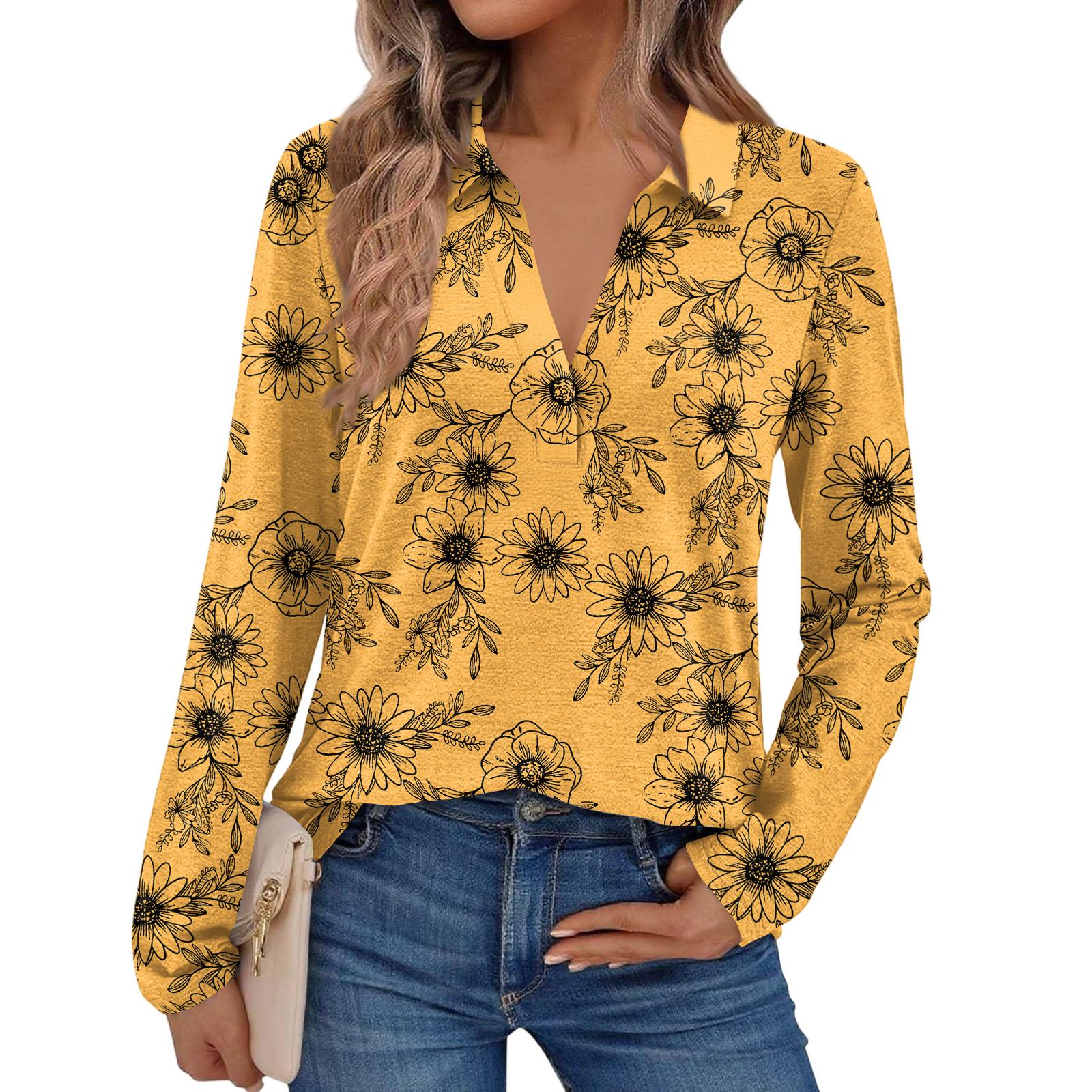 

Женская модная рубашка с длинным рукавом, в стиле ретро, с цветочным принтом, со стойкой XL жёлтый